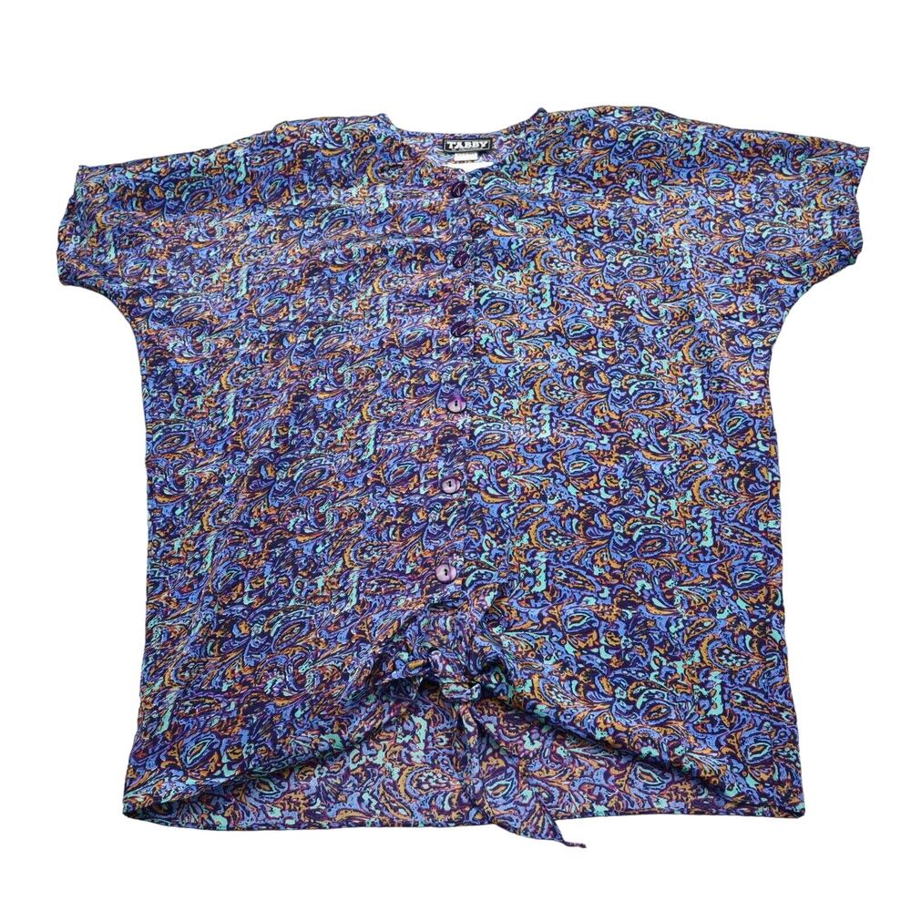 Tabby of California Shirt Womens 10 Blue Paisley Button Top Casual Blouse
